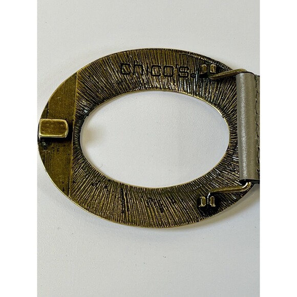 Chico's Belt Antique Gold Hammered Double Ring Closure Taupe/Grey Adjustable - Picture 5 of 7
